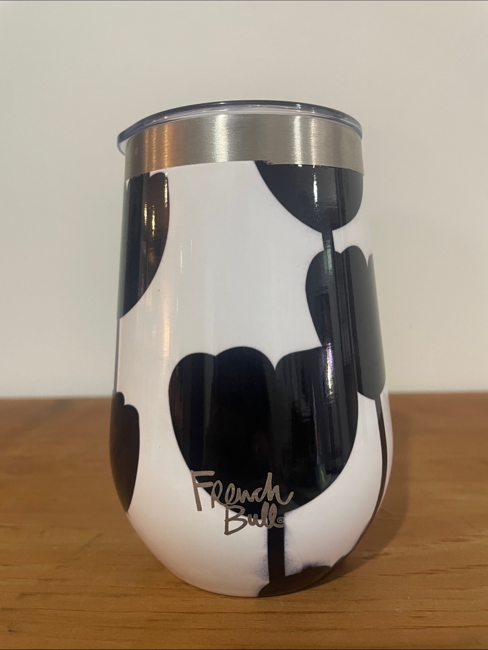 🍂 French Bull Black & White Heart Stemless Wine Tumbler